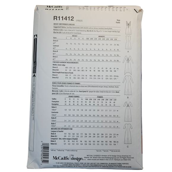 McCalls M8253 R11412 Sewing Pattern Misses Dresses Size 8-16 Uncut, FF - Picture 3 of 3